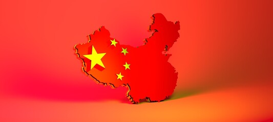 Naklejka premium red Map Of China In National Flag Colors 3d.