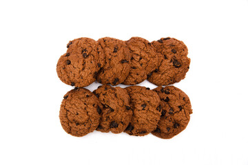 Chocolate cookies on a white background.