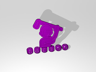 3D illustration of golfer graphics and text made by metallic dice letters for the related meanings of the concept and presentations. club and ball