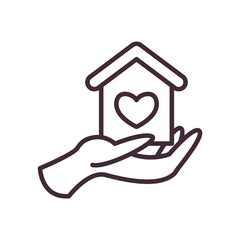 house with heart on volunteer hand line style icon vector design