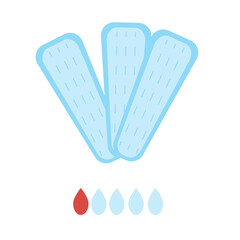 Cotton medical pad and blood drops as protection and absorbent concept, flat vector stock illustration or infographics isolated on white background