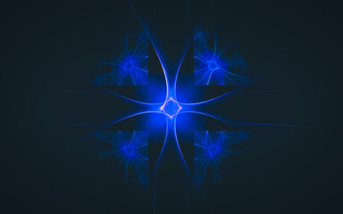 fantastic abstract symmetrical flower with petals consisting of a variety of geometric shapes of different colors on a black background