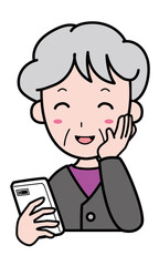 スマートフォンを見て喜ぶおばあさん