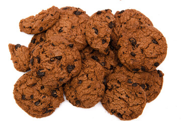 Chocolate cookies on a white background.