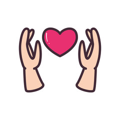 Heart between hands line and fill style icon vector design