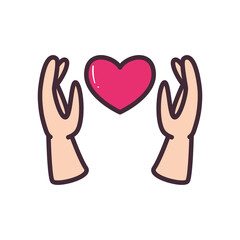 Heart between hands line and fill style icon vector design