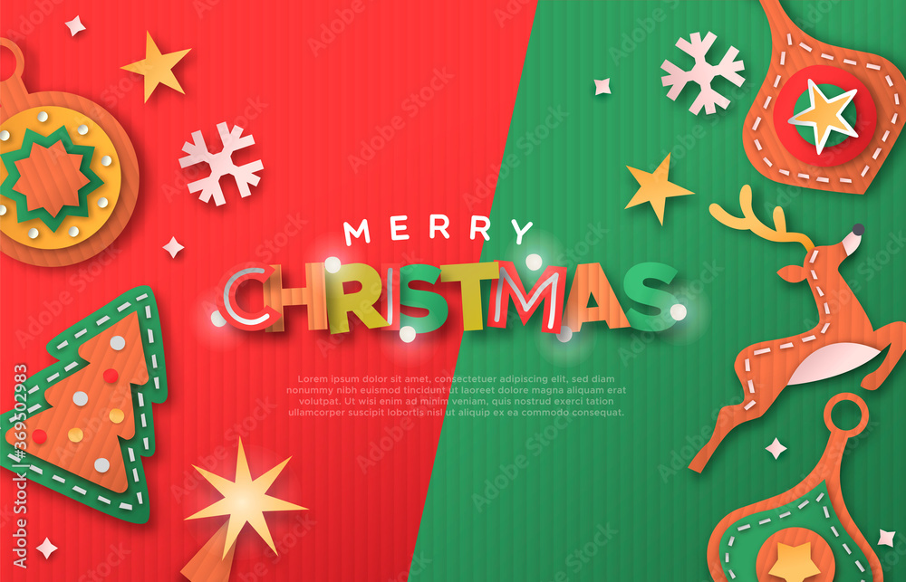 Poster christmas web template paper cut decoration icons