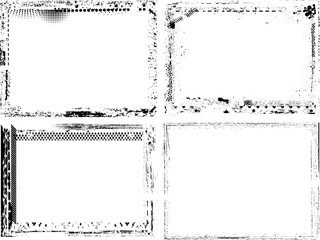 Set of Grunge Black and White Frames . textured rectangles for image