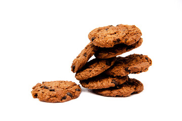 Chocolate cookies on a white background.