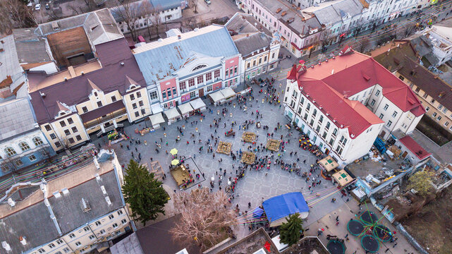 Zhytomyr, Ukraine - April 8, 2018: People celebrate Easter in the central square