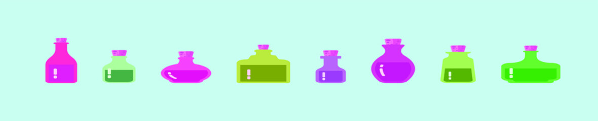 set of chemical glass bottle with a wooden stopper. vector illustration. isolated on blue background