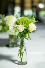 Table served for dinner in living room, close up view