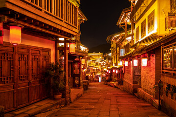 Fototapeta na wymiar Night view of ancient town streets in Chongqing, China