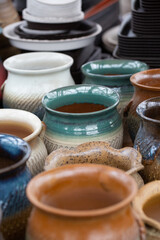 Colorful pottery and porcelain vases and flower pots