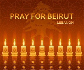 Pray for Beirut background with candles. Vector illustration.