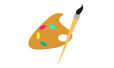 Paint brush and palette icon. Flat illustration of paint brush and palette icon for web design