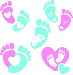 Cute footprint, heart, silhouette. vector illustration