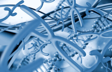 Image of stylized DNA chains and stylized chromosomes