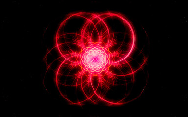 Obraz premium fantastic abstract symmetrical flower with petals consisting of a variety of geometric shapes of different colors on a black background