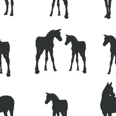 Fototapeta na wymiar seamless background of figures of Arabian horses, a Mare with a foal and a stallion on a white background