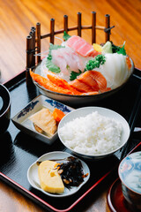Food series: Sashimi set, fresh raw fish or meat sliced into thin pieces