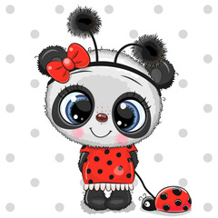 Cute Panda girl in a ladybug costume and ladybug © reginast777