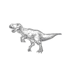 Prehistoric Dinosaur Doodle Vector Illustration. Hand Drawn Tyrannosaurus Rex Reptile Engraving Style Drawing.