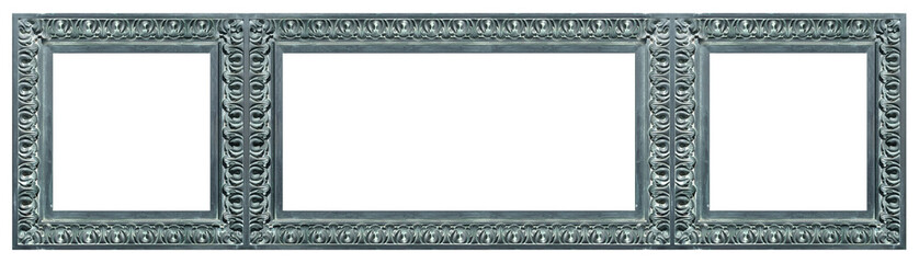 Triple bronze frame (triptych) for paintings, mirrors or photos isolated on white background