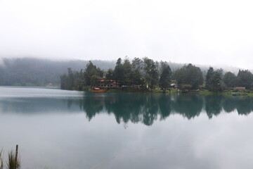 Blanco frio con reflejo en lago