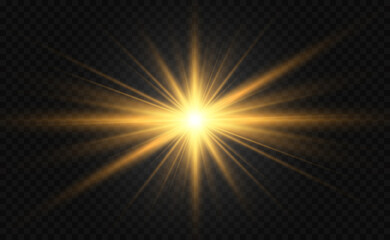 Special lens flash, light effect. The flash flashes rays and searchlight. illust.White glowing light. Beautiful star Light from the rays. The sun is backlit. Bright beautiful star. Sunlight. Glare.