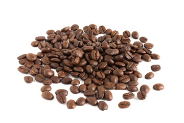 Close up,Coffee beans isolated on the white background.