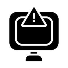 cyber security concept, computer with warning sign icon, silhouette style