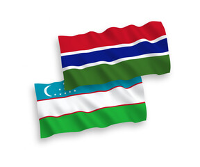 Flags of Republic of Gambia and Uzbekistan on a white background