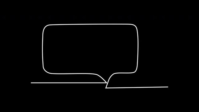 Self drawing animation of speech bubble. Copy space. Black background. Border, frame.