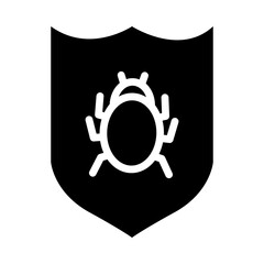 cyber security concept, shield with bug icon, silhouette style