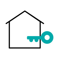 cyber security concept, house and key icon, half line half color style