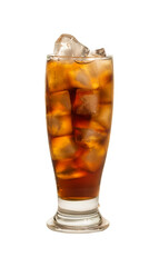 Glass of cola with ice cubes over white