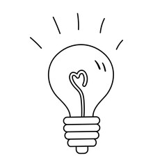 Vector black and white light bulb icon. Back to school educational clipart. Cute outline illustration. Education, clever mind or business idea linear art concept .