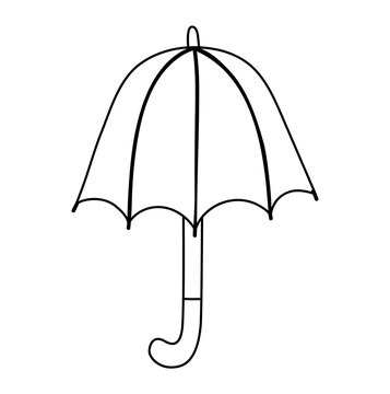 Vector cute black and white umbrella. Autumn line art rain shielding accessory. Funny fall season contour illustration isolated on white background.