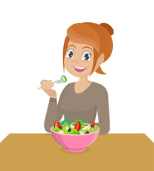 woman eating healthy vegetable salad. The concept of proper nutrition and healthy lifestyle.
