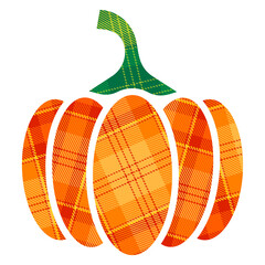 Plaid Pumpkin in applique or patchwork style. Plaid Pumpkin for Halloween and Thanksgiving decorative design.