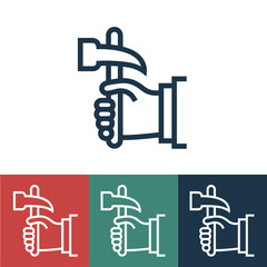 Linear vector icon with hand and hammer