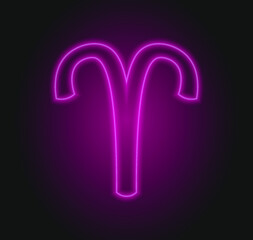 The Aries zodiac symbol, horoscope sign in trendy neon style . Aries astrology sign with light effects for web or print.