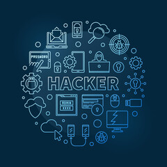 Fototapeta na wymiar Vector Hacker circular concept outline blue modern illustration on dark background