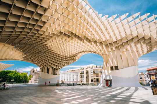 Metropol Parasol is a wooden structure located Plaza de la Encarnacion square, in old quarter of Seville, Spain.