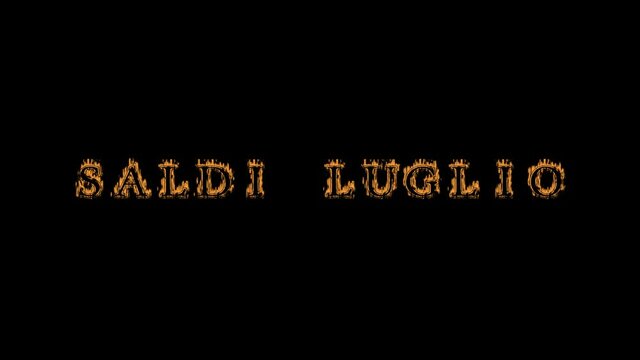 Saldi luglio fire text effect black background. animated text effect with high visual impact. letter and text effect. translation of the text is July Sale