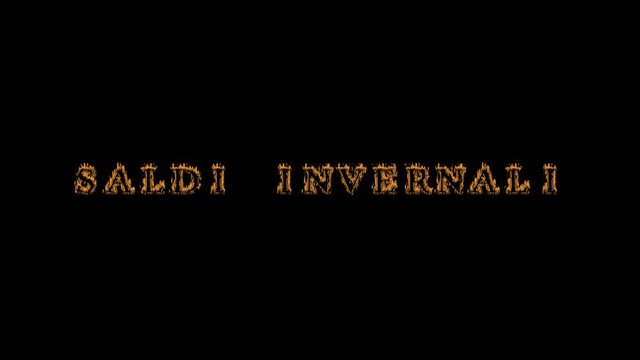 Saldi invernali fire text effect black background. animated text effect with high visual impact. letter and text effect. translation of the text is Winter Sale