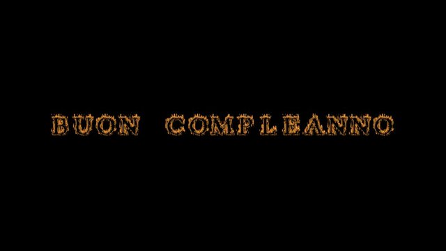 Buon compleanno fire text effect black background. animated text effect with high visual impact. letter and text effect. translation of the text is Happy Birthday