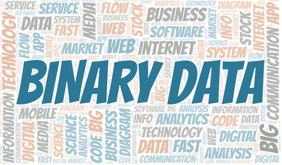 Binary Data vector word cloud, made with text only.