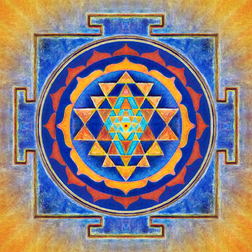 Sri Yantra Chakra Mandala - Acrylmalerei Effekt